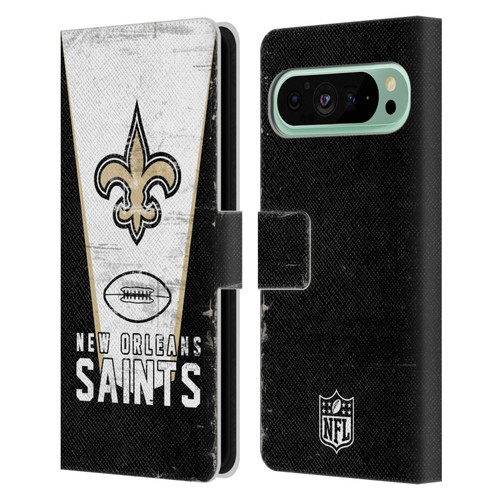 NFL New Orleans Saints Logo Art Banner Leather Book Wallet Case Cover For Google Pixel 9 Pro XL