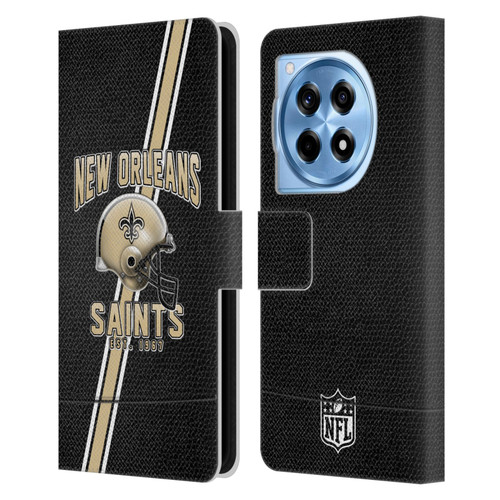 NFL New Orleans Saints Logo Art Football Stripes Leather Book Wallet Case Cover For OnePlus 12R