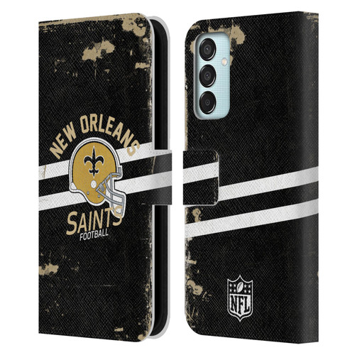 NFL New Orleans Saints Logo Art Helmet Distressed Leather Book Wallet Case Cover For Samsung Galaxy M15/F15 5G