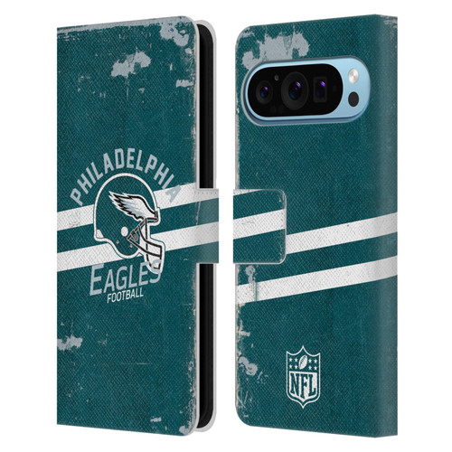 NFL Philadelphia Eagles Logo Art Helmet Distressed Leather Book Wallet Case Cover For Google Pixel 9 / Pixel 9 Pro