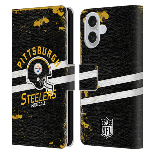 NFL Pittsburgh Steelers Logo Art Helmet Distressed Leather Book Wallet Case Cover For Apple iPhone 16