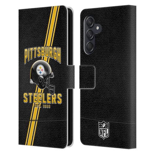 NFL Pittsburgh Steelers Logo Art Football Stripes Leather Book Wallet Case Cover For Samsung Galaxy M55 5G