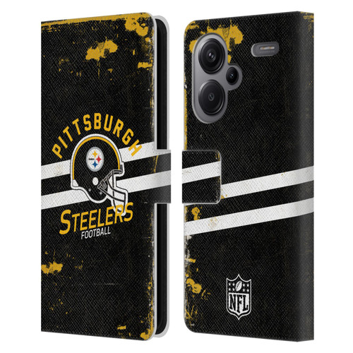 NFL Pittsburgh Steelers Logo Art Helmet Distressed Leather Book Wallet Case Cover For Xiaomi Redmi Note 13 Pro Plus 5G