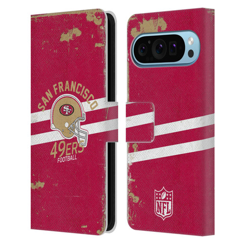 NFL San Francisco 49ers Logo Art Helmet Distressed Leather Book Wallet Case Cover For Google Pixel 9 / Pixel 9 Pro