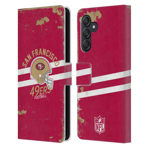 NFL San Francisco 49ers Logo Art Helmet Distressed Leather Book Wallet Case Cover For Samsung Galaxy M55 5G