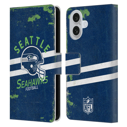 NFL Seattle Seahawks Logo Art Helmet Distressed Leather Book Wallet Case Cover For Apple iPhone 16