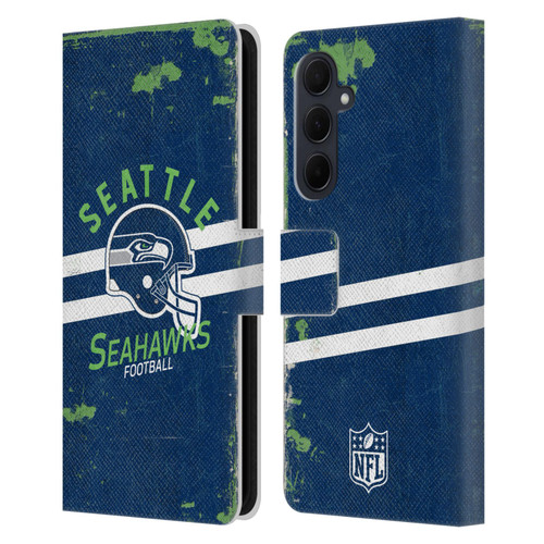 NFL Seattle Seahawks Logo Art Helmet Distressed Leather Book Wallet Case Cover For Samsung Galaxy A35 5G