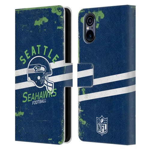NFL Seattle Seahawks Logo Art Helmet Distressed Leather Book Wallet Case Cover For Sony Xperia 5 V 5G