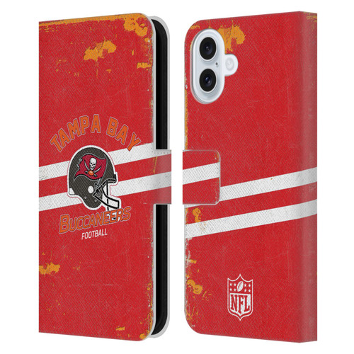 NFL Tampa Bay Buccaneers Logo Art Helmet Distressed Leather Book Wallet Case Cover For Apple iPhone 16 Plus