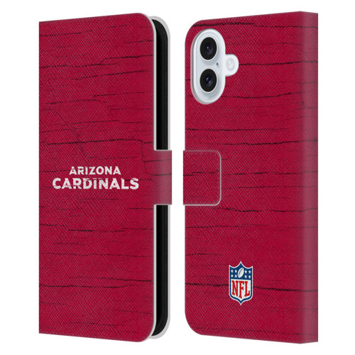 NFL Arizona Cardinals Logo Distressed Look Leather Book Wallet Case Cover For Apple iPhone 16 Plus