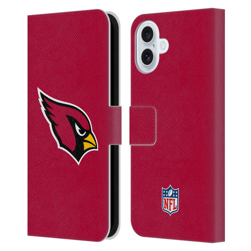NFL Arizona Cardinals Logo Plain Leather Book Wallet Case Cover For Apple iPhone 16 Plus