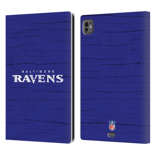 NFL Baltimore Ravens Logo Distressed Look Leather Book Wallet Case Cover For Apple iPad Pro 11 M4 2024