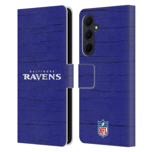 NFL Baltimore Ravens Logo Distressed Look Leather Book Wallet Case Cover For Samsung Galaxy A35 5G