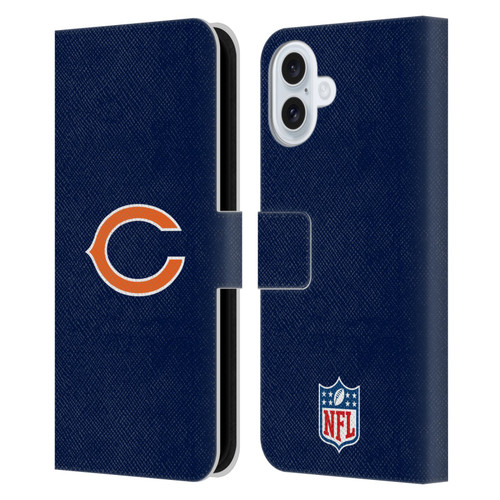 NFL Chicago Bears Logo Plain Leather Book Wallet Case Cover For Apple iPhone 16 Plus