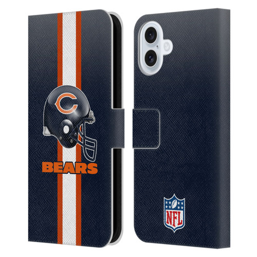 NFL Chicago Bears Logo Helmet Leather Book Wallet Case Cover For Apple iPhone 16 Plus