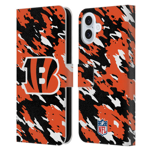 NFL Cincinnati Bengals Logo Camou Leather Book Wallet Case Cover For Apple iPhone 16 Plus