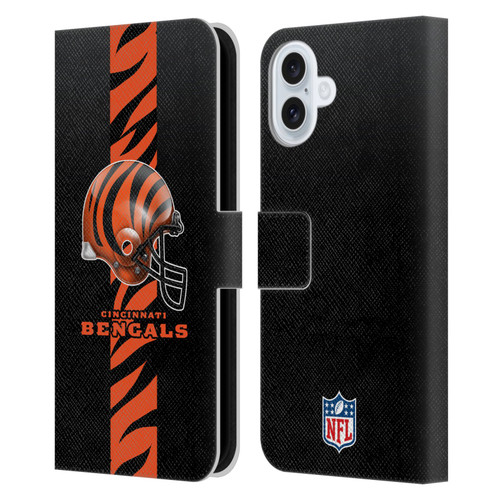 NFL Cincinnati Bengals Logo Helmet Leather Book Wallet Case Cover For Apple iPhone 16 Plus