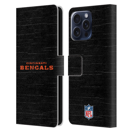 NFL Cincinnati Bengals Logo Distressed Look Leather Book Wallet Case Cover For Apple iPhone 16 Pro Max