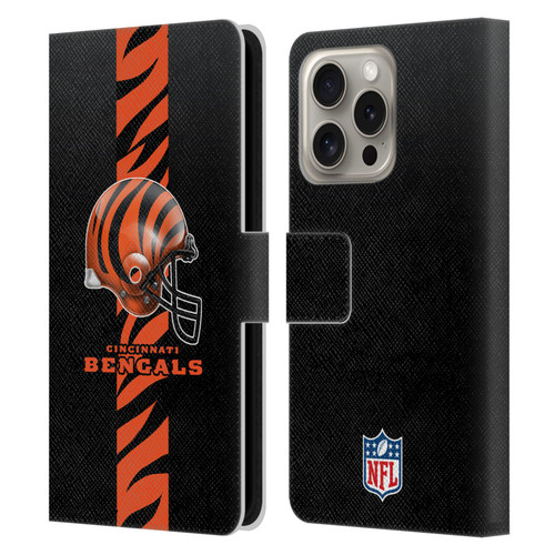 NFL Cincinnati Bengals Logo Helmet Leather Book Wallet Case Cover For Apple iPhone 16 Pro
