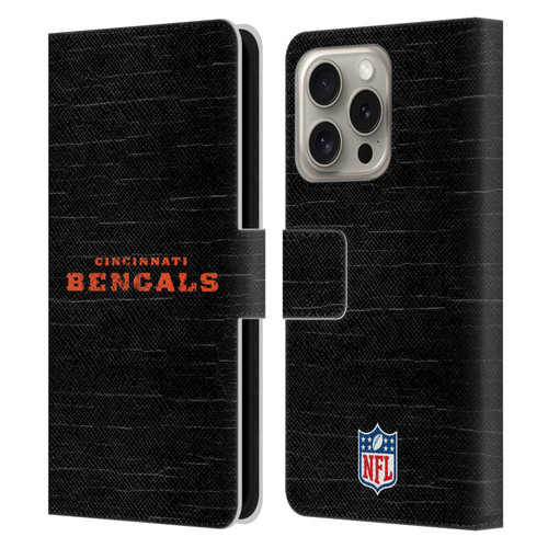 NFL Cincinnati Bengals Logo Distressed Look Leather Book Wallet Case Cover For Apple iPhone 16 Pro