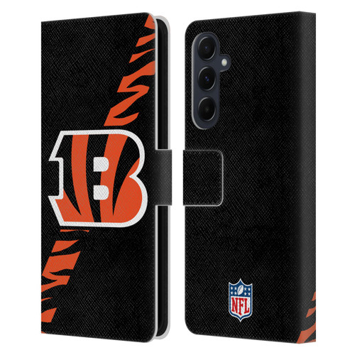 NFL Cincinnati Bengals Logo Stripes Leather Book Wallet Case Cover For Samsung Galaxy A55 5G
