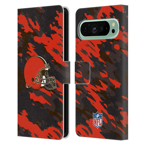 NFL Cleveland Browns Logo Camou Leather Book Wallet Case Cover For Google Pixel 9 Pro XL