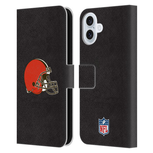 NFL Cleveland Browns Logo Plain Leather Book Wallet Case Cover For Apple iPhone 16 Plus