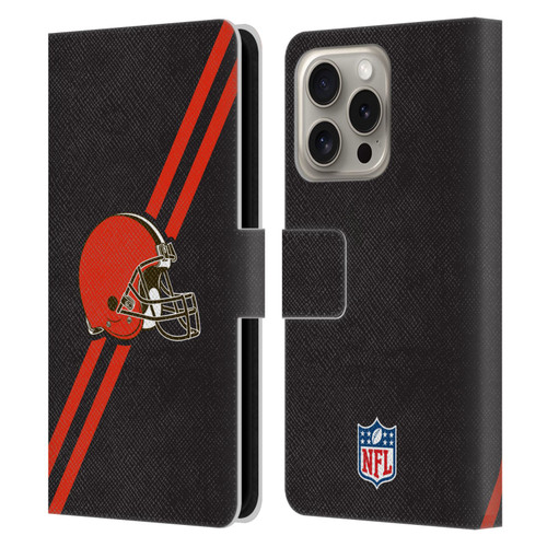 NFL Cleveland Browns Logo Stripes Leather Book Wallet Case Cover For Apple iPhone 16 Pro