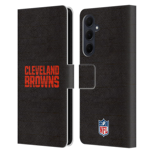 NFL Cleveland Browns Logo Distressed Look Leather Book Wallet Case Cover For Samsung Galaxy A35 5G