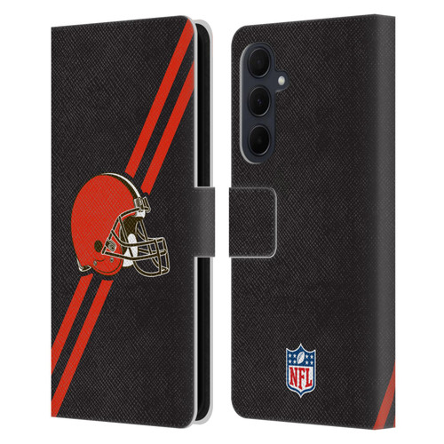NFL Cleveland Browns Logo Stripes Leather Book Wallet Case Cover For Samsung Galaxy A35 5G