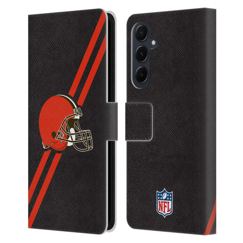 NFL Cleveland Browns Logo Stripes Leather Book Wallet Case Cover For Samsung Galaxy A55 5G