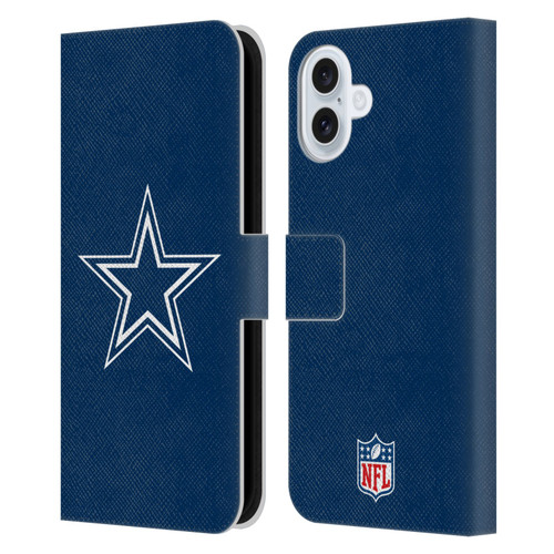 NFL Dallas Cowboys Logo Plain Leather Book Wallet Case Cover For Apple iPhone 16 Plus