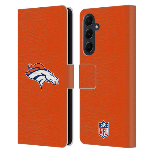 NFL Denver Broncos Logo Plain Leather Book Wallet Case Cover For Samsung Galaxy A55 5G