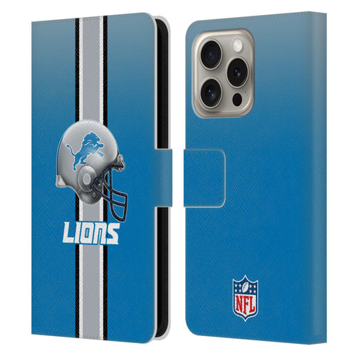 NFL Detroit Lions Logo Helmet Leather Book Wallet Case Cover For Apple iPhone 16 Pro
