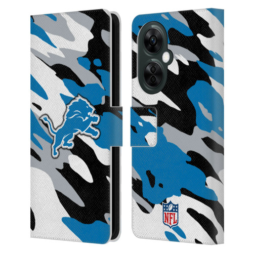NFL Detroit Lions Logo Camou Leather Book Wallet Case Cover For OnePlus Nord CE 3 Lite 5G