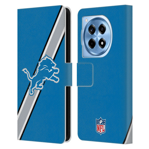 NFL Detroit Lions Logo Stripes Leather Book Wallet Case Cover For OnePlus 12R
