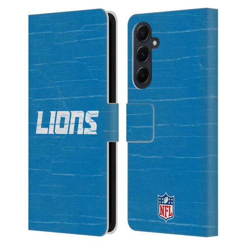NFL Detroit Lions Logo Distressed Look Leather Book Wallet Case Cover For Samsung Galaxy A55 5G