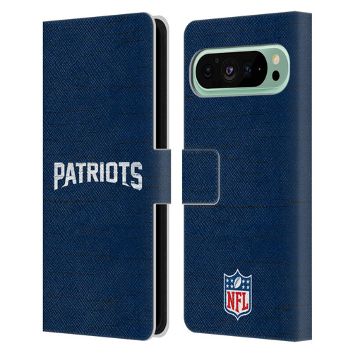 NFL New England Patriots Logo Distressed Look Leather Book Wallet Case Cover For Google Pixel 9 Pro XL