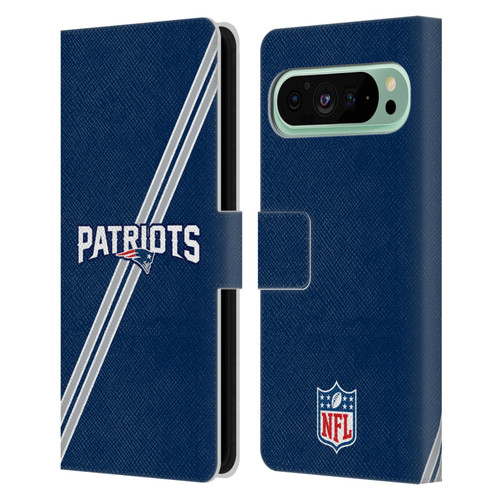 NFL New England Patriots Logo Stripes Leather Book Wallet Case Cover For Google Pixel 9 Pro XL