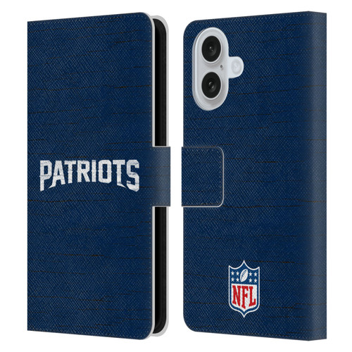 NFL New England Patriots Logo Distressed Look Leather Book Wallet Case Cover For Apple iPhone 16