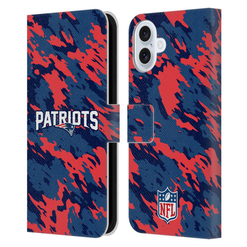 NFL New England Patriots Logo Camou Leather Book Wallet Case Cover For Apple iPhone 16 Plus NFL New England Patriots Logo Camou Leather Book Wallet Case Cover For Apple iPhone 16 Plus