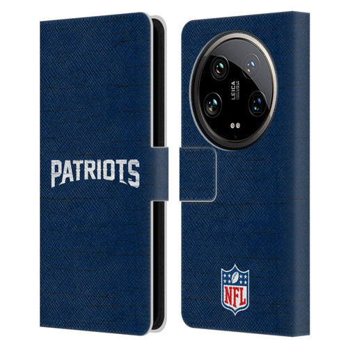 NFL New England Patriots Logo Distressed Look Leather Book Wallet Case Cover For Xiaomi 14 Ultra