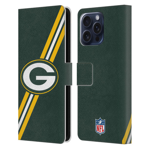 NFL Green Bay Packers Logo Stripes Leather Book Wallet Case Cover For Apple iPhone 16 Pro Max