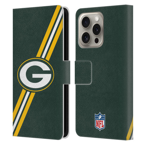 NFL Green Bay Packers Logo Stripes Leather Book Wallet Case Cover For Apple iPhone 16 Pro