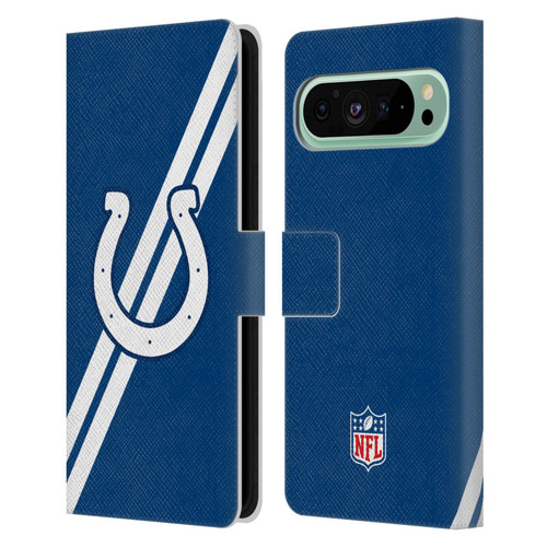 NFL Indianapolis Colts Logo Stripes Leather Book Wallet Case Cover For Google Pixel 9 Pro XL