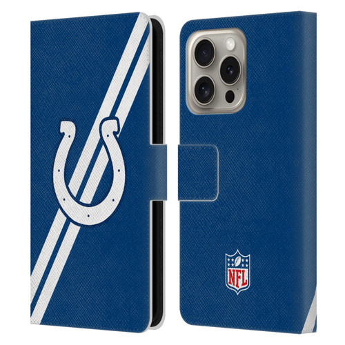 NFL Indianapolis Colts Logo Stripes Leather Book Wallet Case Cover For Apple iPhone 16 Pro