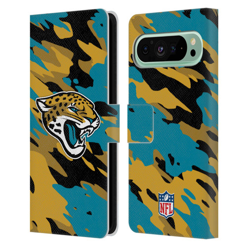 NFL Jacksonville Jaguars Logo Camou Leather Book Wallet Case Cover For Google Pixel 9 Pro XL