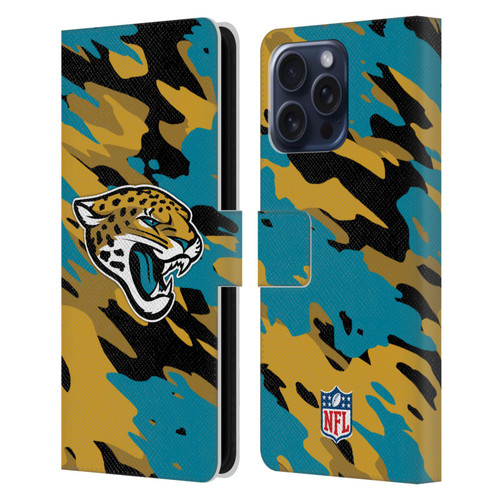 NFL Jacksonville Jaguars Logo Camou Leather Book Wallet Case Cover For Apple iPhone 16 Pro Max