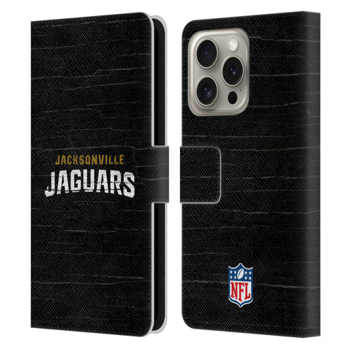 NFL Jacksonville Jaguars Logo Distressed Look Leather Book Wallet Case Cover For Apple iPhone 16 Pro