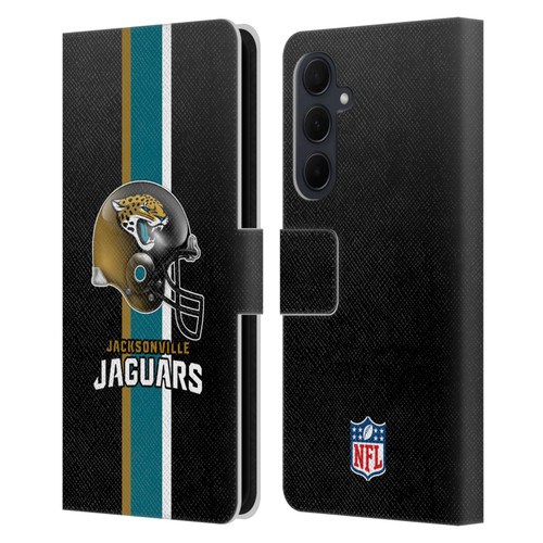 NFL Jacksonville Jaguars Logo Helmet Leather Book Wallet Case Cover For Samsung Galaxy A35 5G